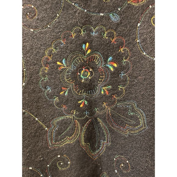 BECHAMEL Jacket XL Black Wool Rainbow Embroidered Full Zip Beaded‎ Floral Hippie - Picture 7 of 10